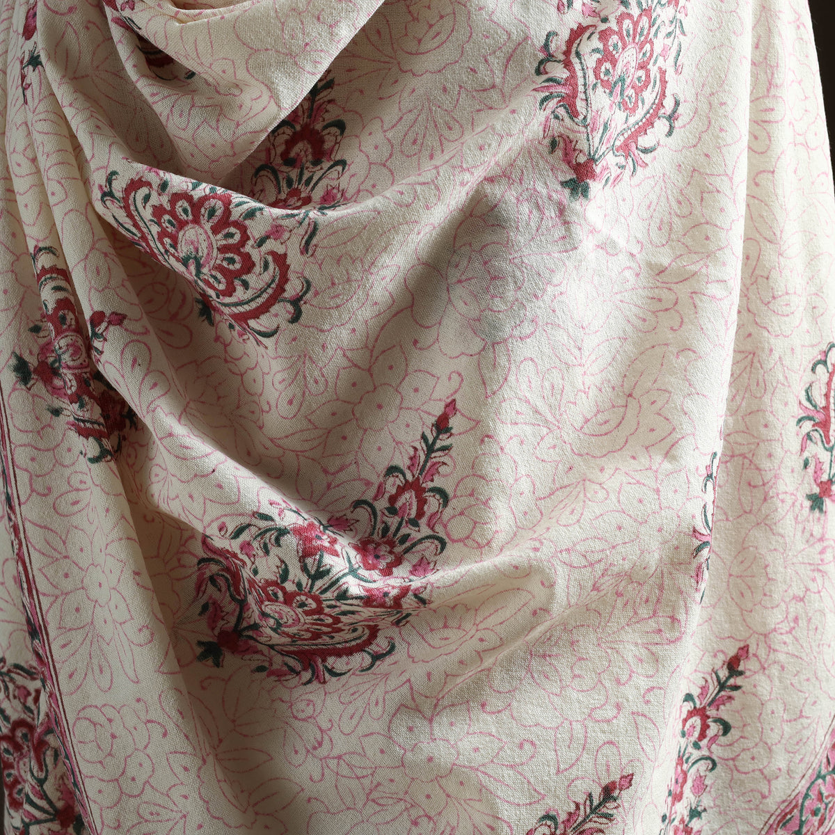 Floral Sanganeri Print Pure Merino Wool Handwoven Shawl 87
