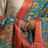 Blue - Chanderi Silk Srikalahasti Handpainted Pen Kalamkari Dupatta 20