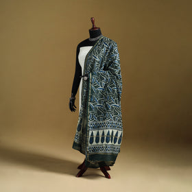 Green - Pipad Hand Block Print Natural Dyed Chanderi Silk Handloom Dupatta 21