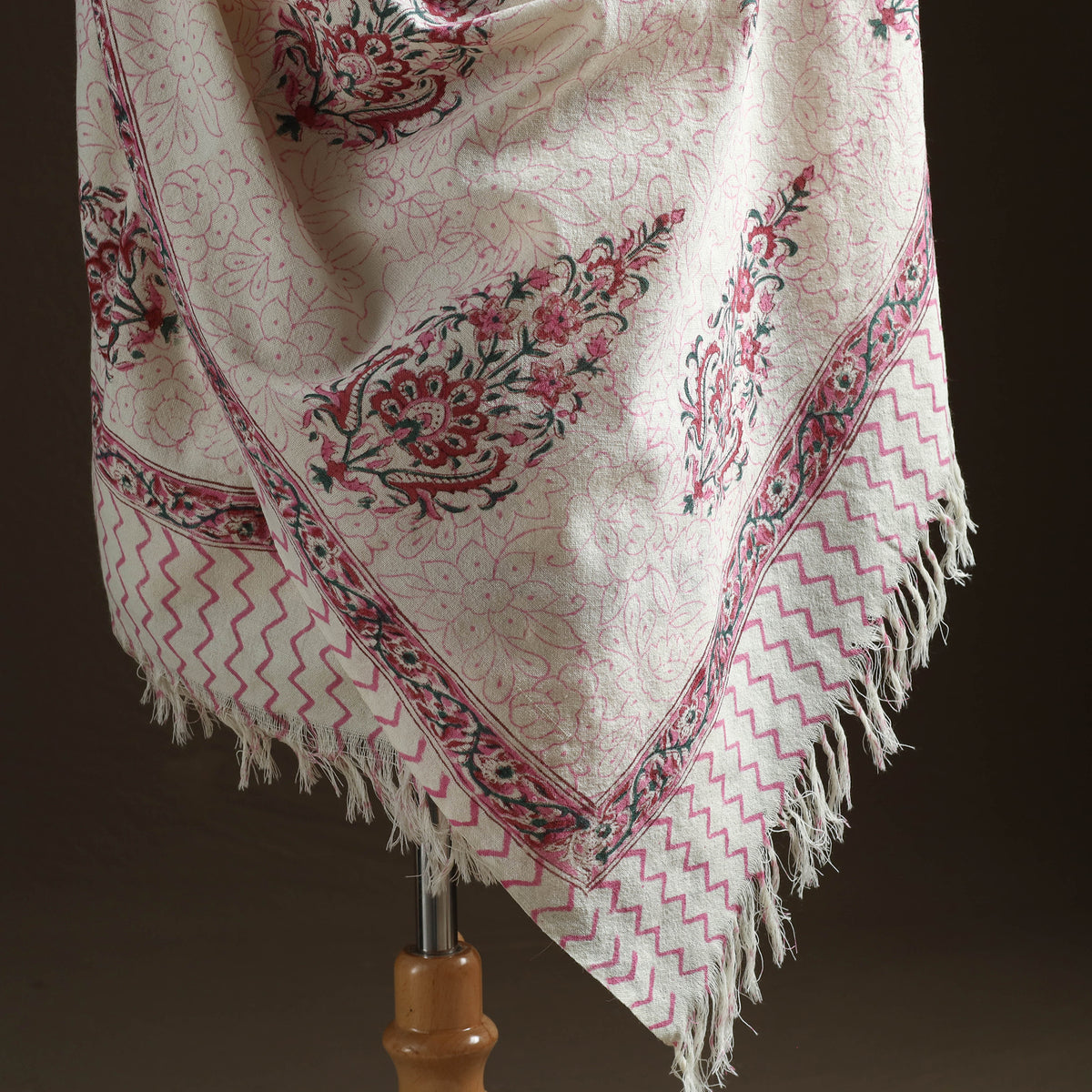 Floral Sanganeri Print Pure Merino Wool Handwoven Shawl 87