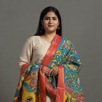 Blue - Chanderi Silk Srikalahasti Handpainted Pen Kalamkari Dupatta 20