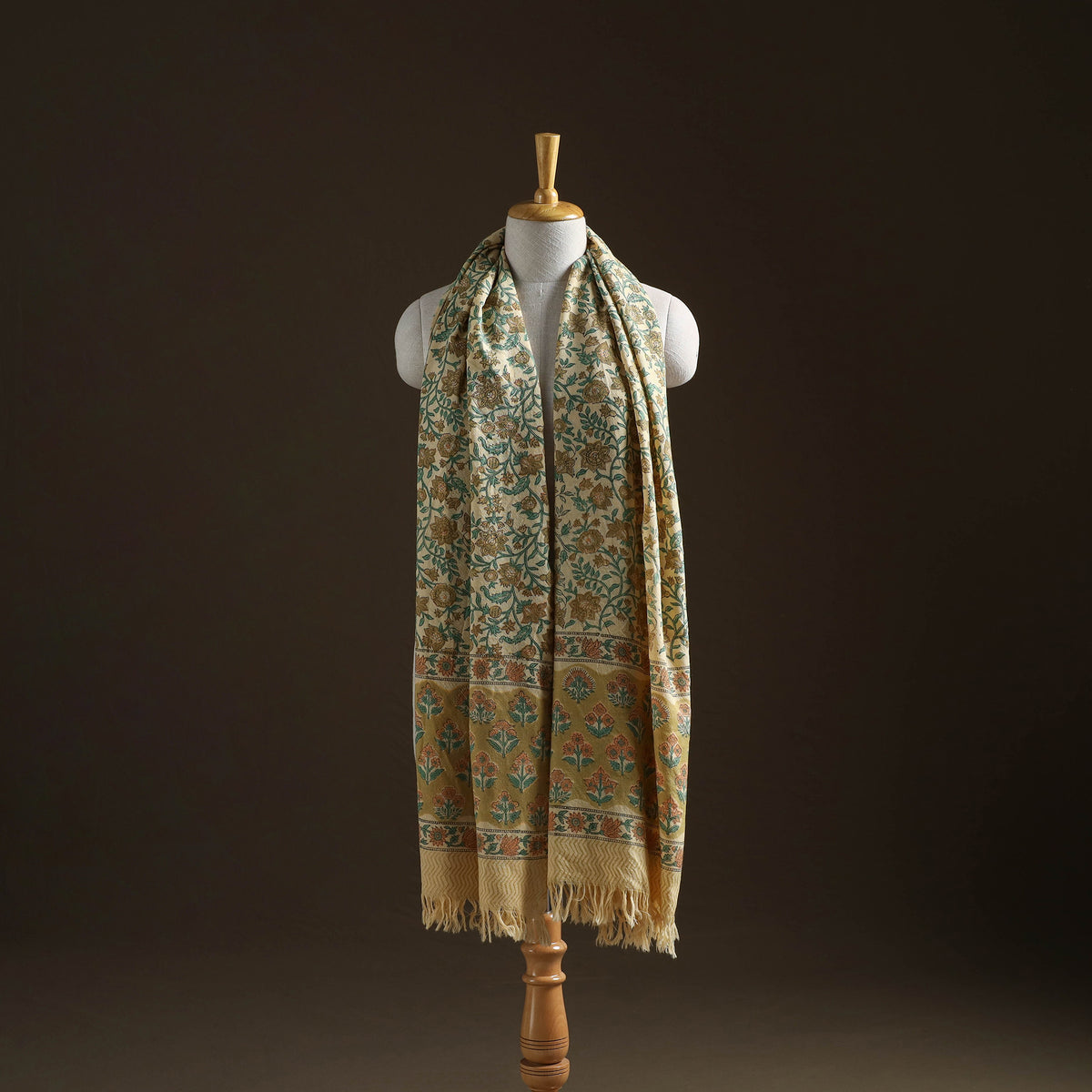 Floral Sanganeri Print Pure Merino Wool Handwoven Shawl 88