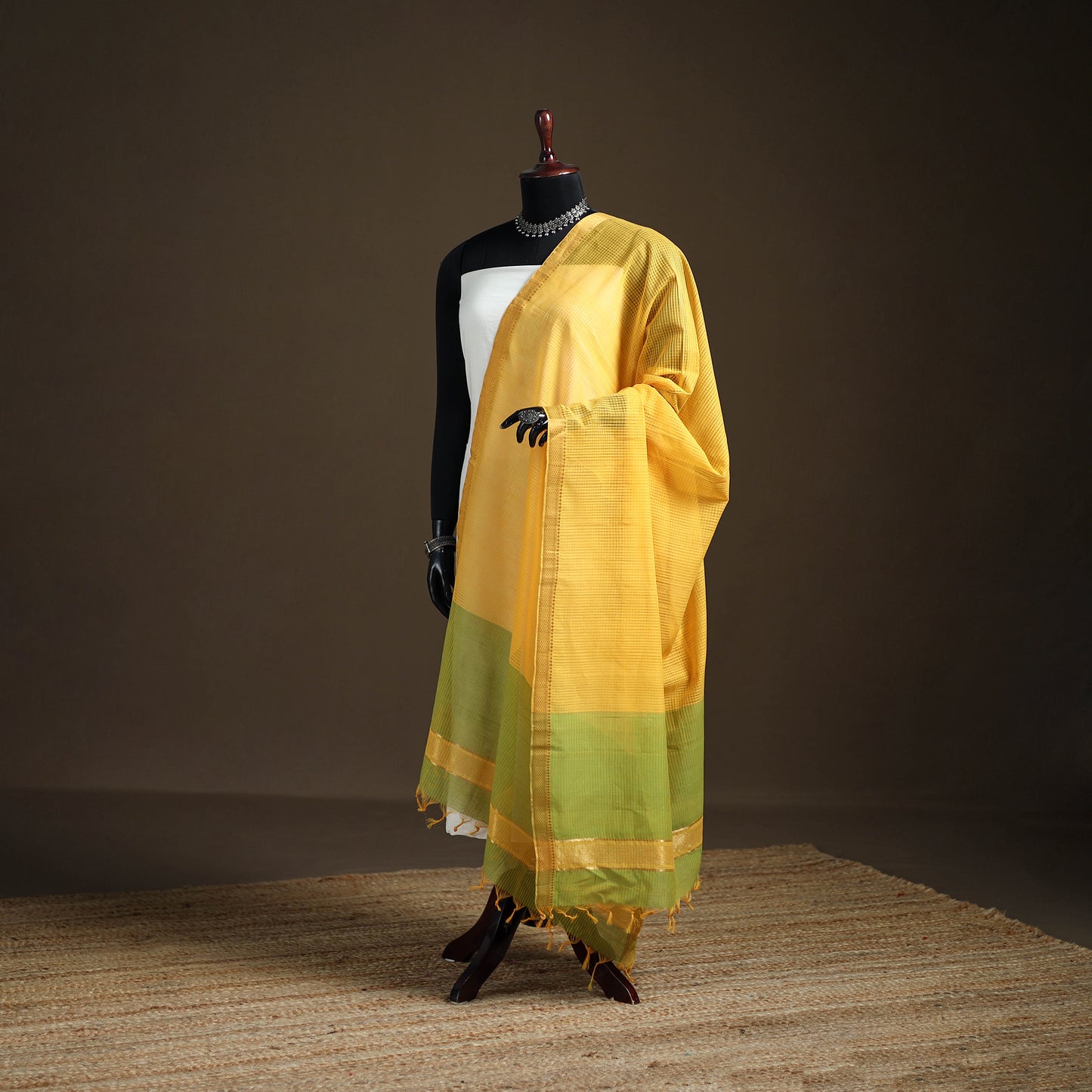 Pure Handloom Cotton Nizam Zari Border Mangalagiri Dupatta 26