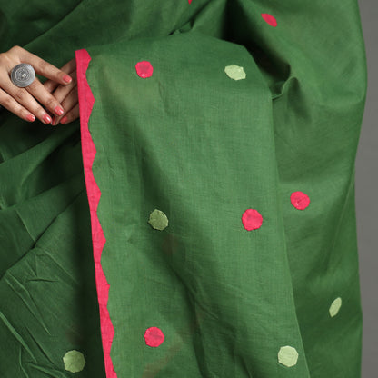 Green - Applique Patti Kaam Pure Cotton Saree from Rampur 29