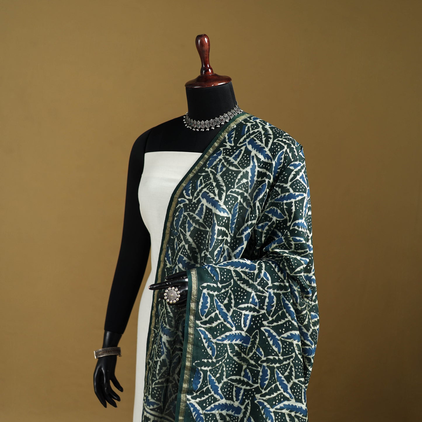 Green - Pipad Hand Block Print Natural Dyed Chanderi Silk Handloom Dupatta 21