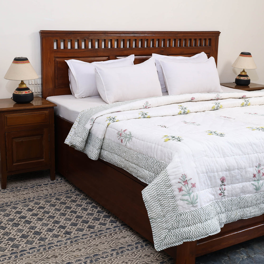 Double - Reversible Sanganeri Block Print Cotton Quilt 20