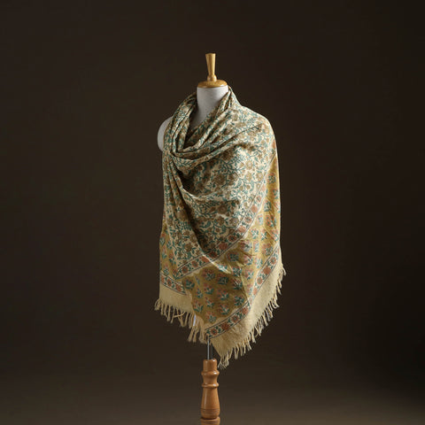 Floral sanganeri print pure merino wool handwoven shawl 88