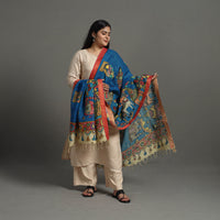 Blue - Chanderi Silk Srikalahasti Handpainted Pen Kalamkari Dupatta 21