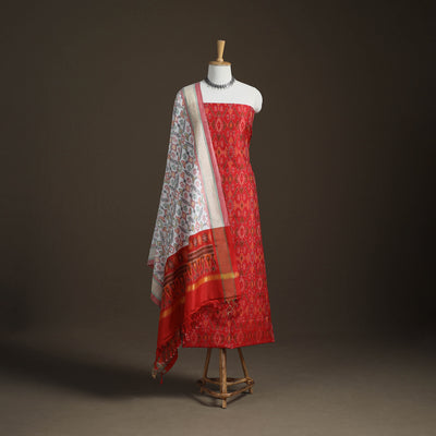 Pochampally Ikat Handloom Sico Unstitched Dress Material: Kurta with Dupatta 02