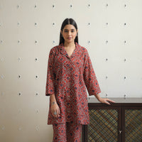 Red - Block Printed Cotton Ajrakh Co-ord Set 21