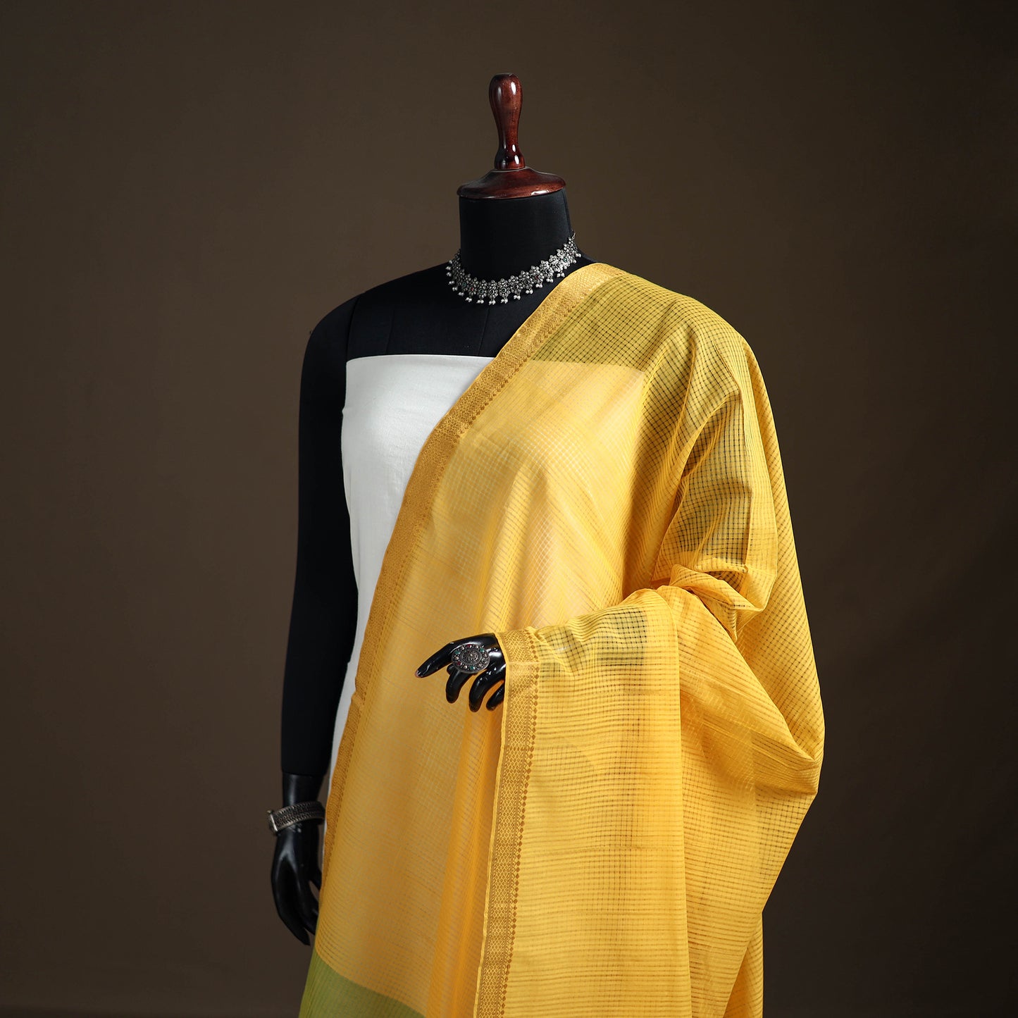 Pure Handloom Cotton Nizam Zari Border Mangalagiri Dupatta 26