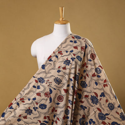 Beige Printed Cotton Kalamkari Fabric
