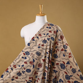 Beige Printed Cotton Kalamkari Fabric