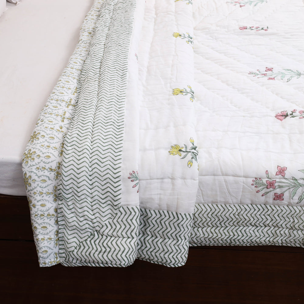 Double - Reversible Sanganeri Block Print Cotton Quilt 20