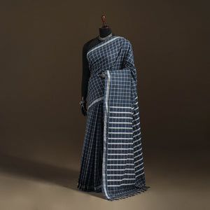 Grey - Bengal Handwoven Cotton Checks Begumpuri Saree 26