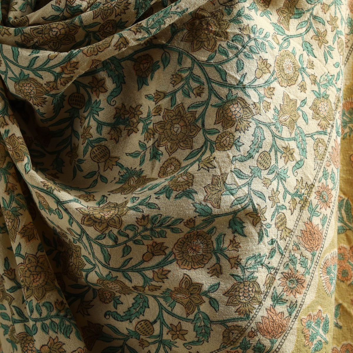 Floral Sanganeri Print Pure Merino Wool Handwoven Shawl 88