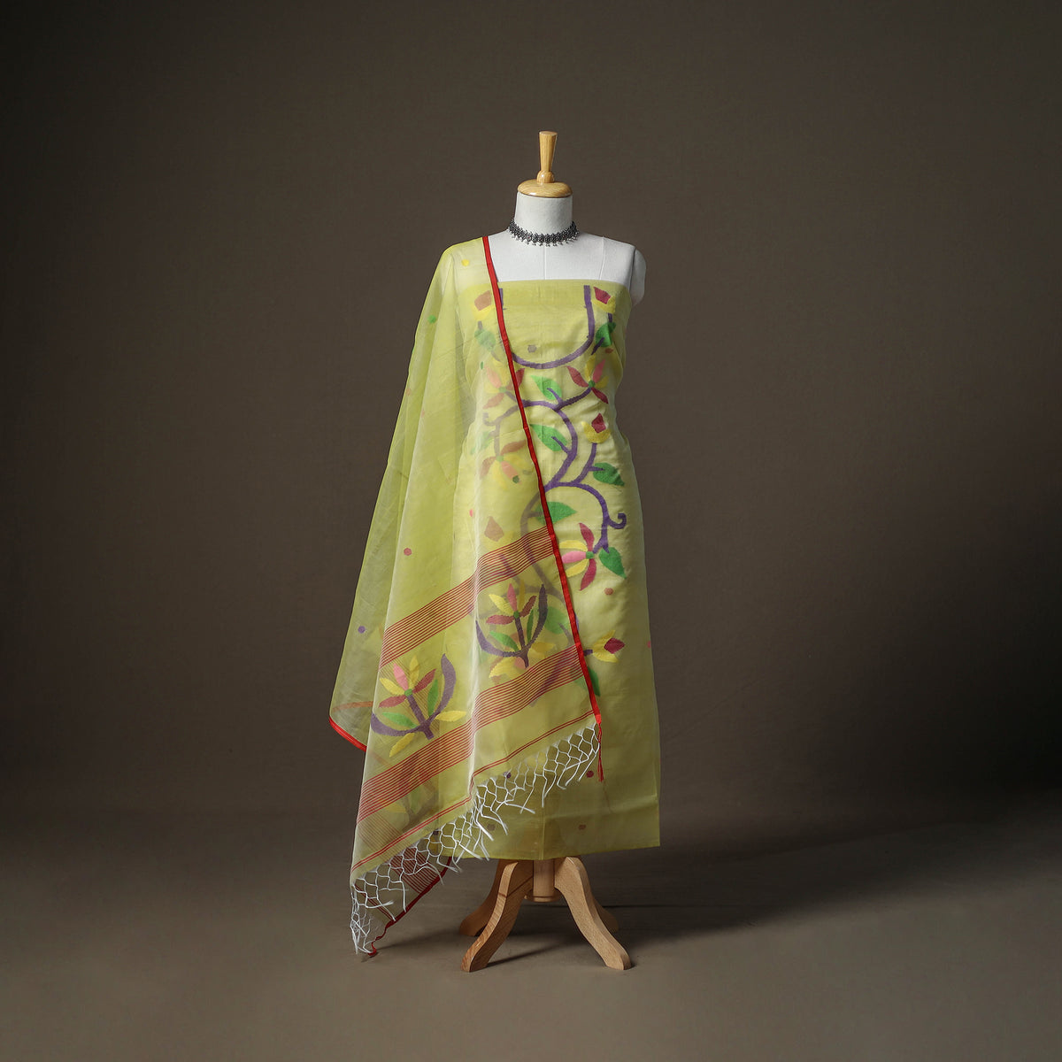 Jamdani Pure Handloom Muslin Unstitched Dress Material: Kurta with Dupatta 36