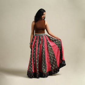 Multicolor - Bandhani Tie-Dye 24 Kali Patchwork Cotton Long Skirt 22