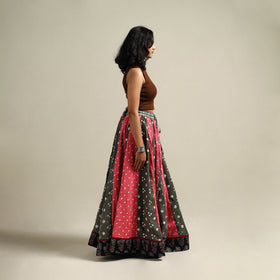 Multicolor - Bandhani Tie-Dye 24 Kali Patchwork Cotton Long Skirt 22