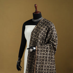 Brown - Pipad Hand Block Print Natural Dyed Chanderi Silk Handloom Dupatta 22