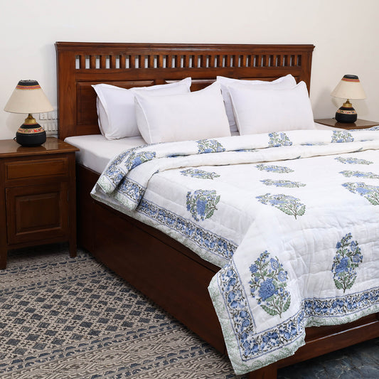 Double - Reversible Sanganeri Block Print Cotton Quilt 22