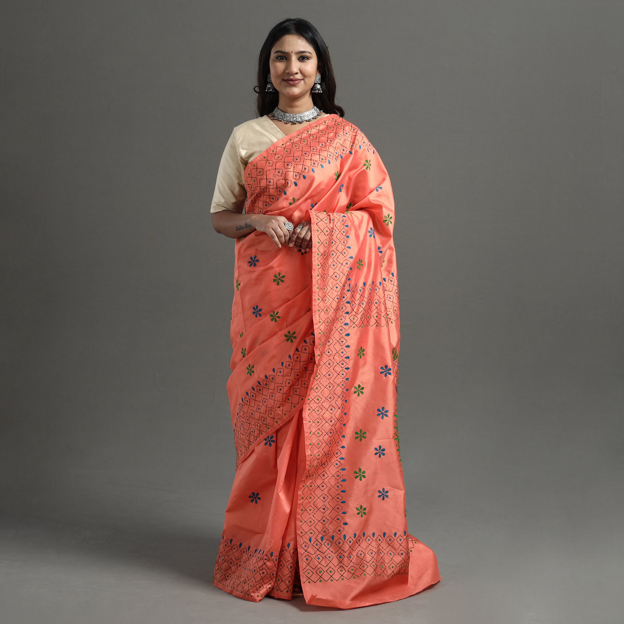 Buy Pure Kantha Stitch Sarees Online bengal Cotton Handloom Saree