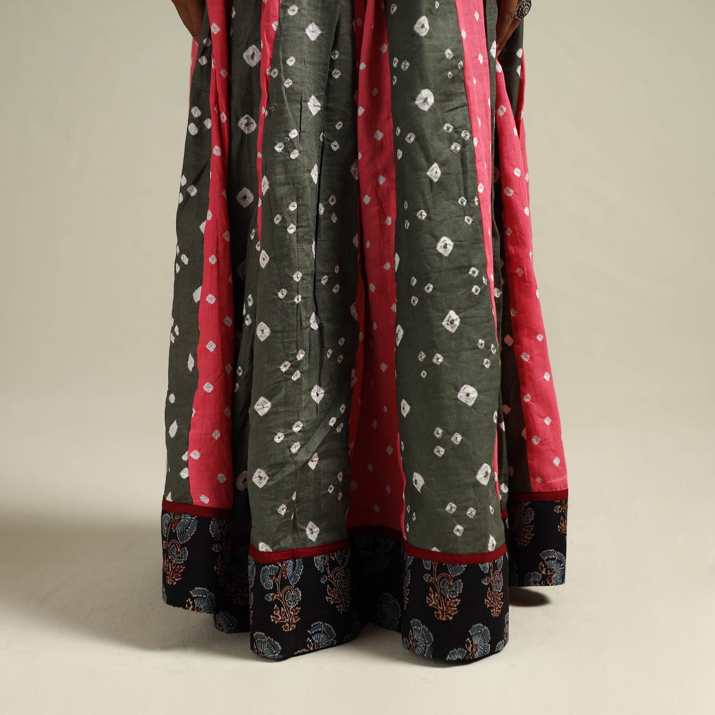 Multicolor - Bandhani Tie-Dye 24 Kali Patchwork Cotton Long Skirt 22