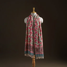 Floral Sanganeri Print Pure Merino Wool Handwoven Shawl 89