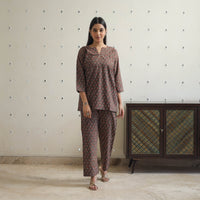 Brown - Block Printed Cotton Ajrakh Co-ord Set 20