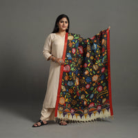 Black - Chanderi Silk Srikalahasti Handpainted Pen Kalamkari Dupatta 23