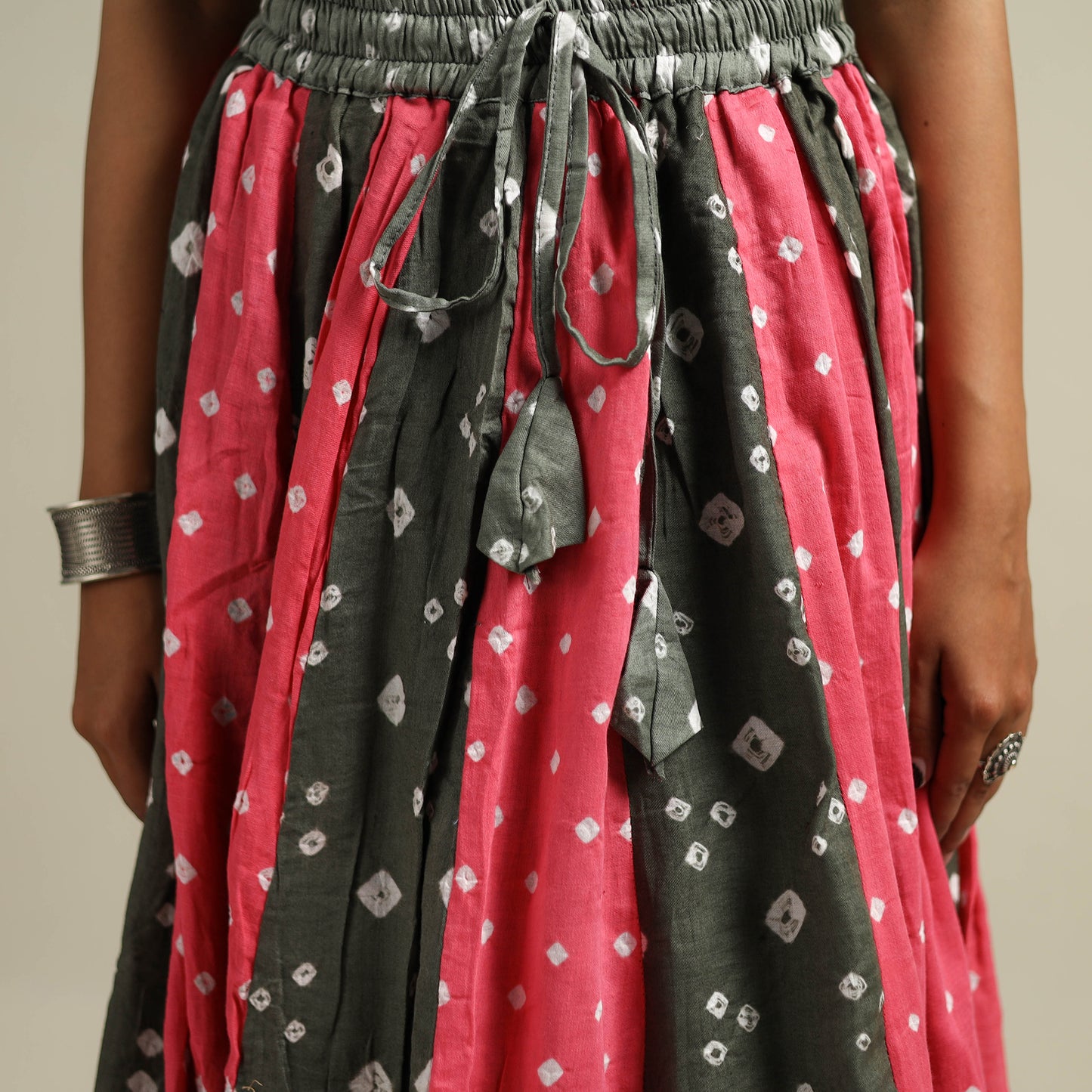 Multicolor - Bandhani Tie-Dye 24 Kali Patchwork Cotton Long Skirt 22