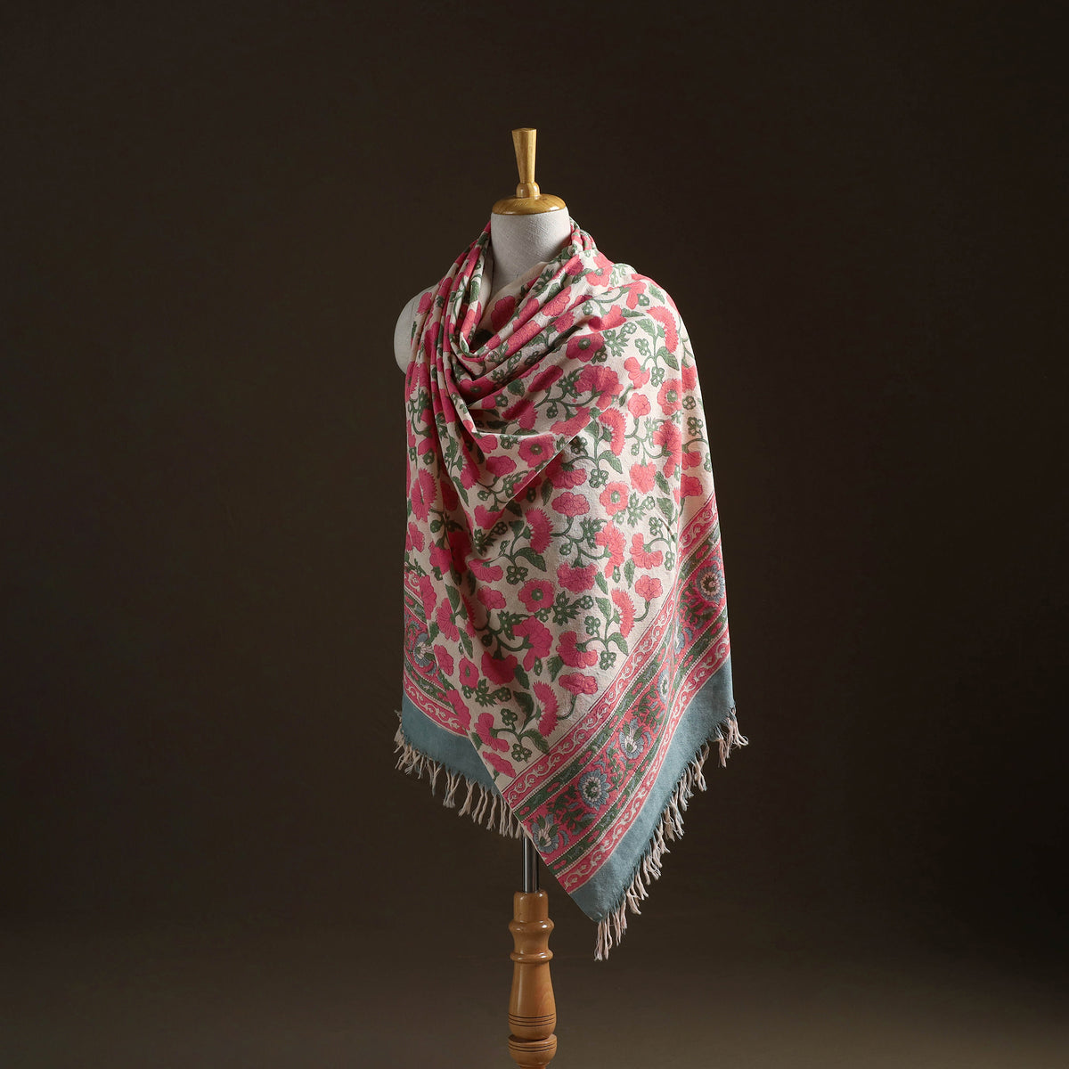 Floral Sanganeri Print Pure Merino Wool Handwoven Shawl 89