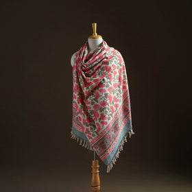 Floral Sanganeri Print Pure Merino Wool Handwoven Shawl 89