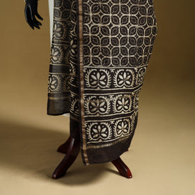 Brown - Pipad Hand Block Print Natural Dyed Chanderi Silk Handloom Dupatta 22