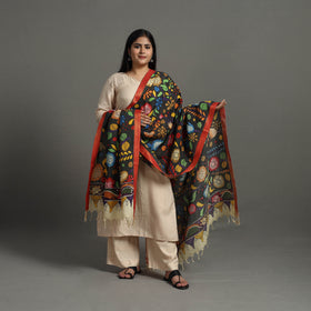 Black - chanderi silk srikalahasti handpainted pen