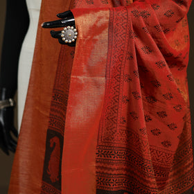 Bagh Hand Block Print Natural Dyed Tissue Zari Chanderi Silk Dupatta 28