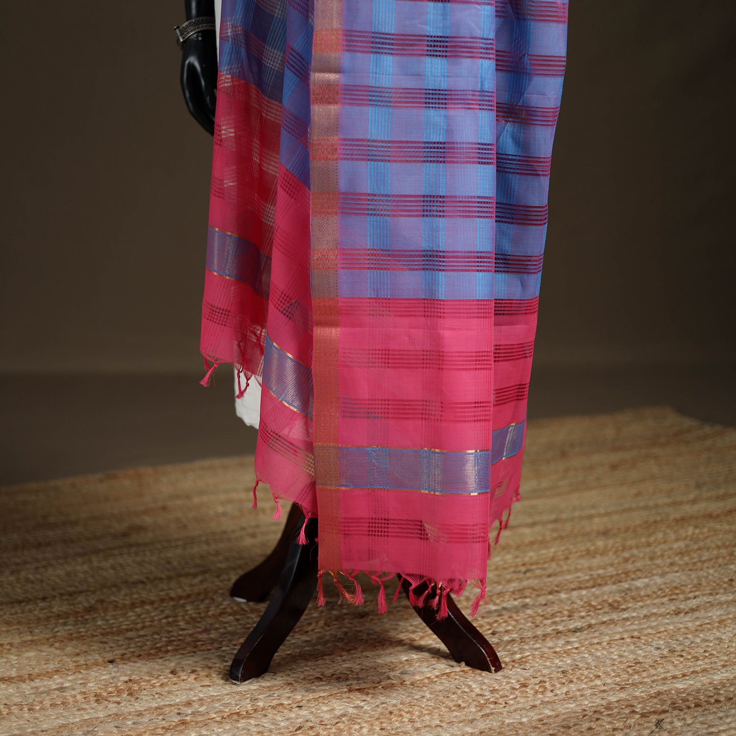 Pure Handloom Cotton Nizam Zari Border Mangalagiri Dupatta 27