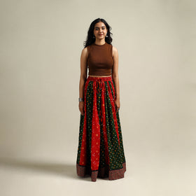 Multicolor - Bandhani Tie-Dye 24 Kali Patchwork Cotton Long Skirt 23