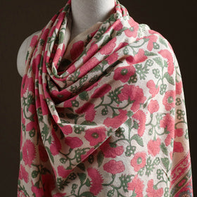 Floral Sanganeri Print Pure Merino Wool Handwoven Shawl 89