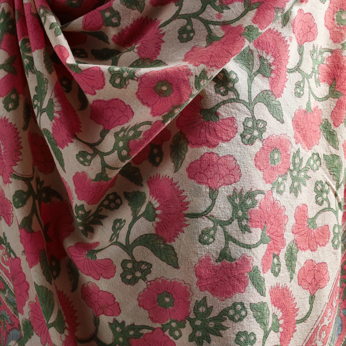 Floral Sanganeri Print Pure Merino Wool Handwoven Shawl 89