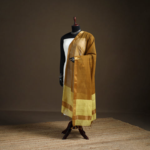 Yellow - Pure Handloom Cotton Nizam Zari Border Mangalagiri Dupatta 28