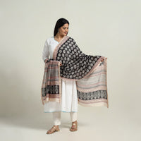 Black - Natural Dyed Hand Block Print Chanderi Silk Bagh Dupatta 14