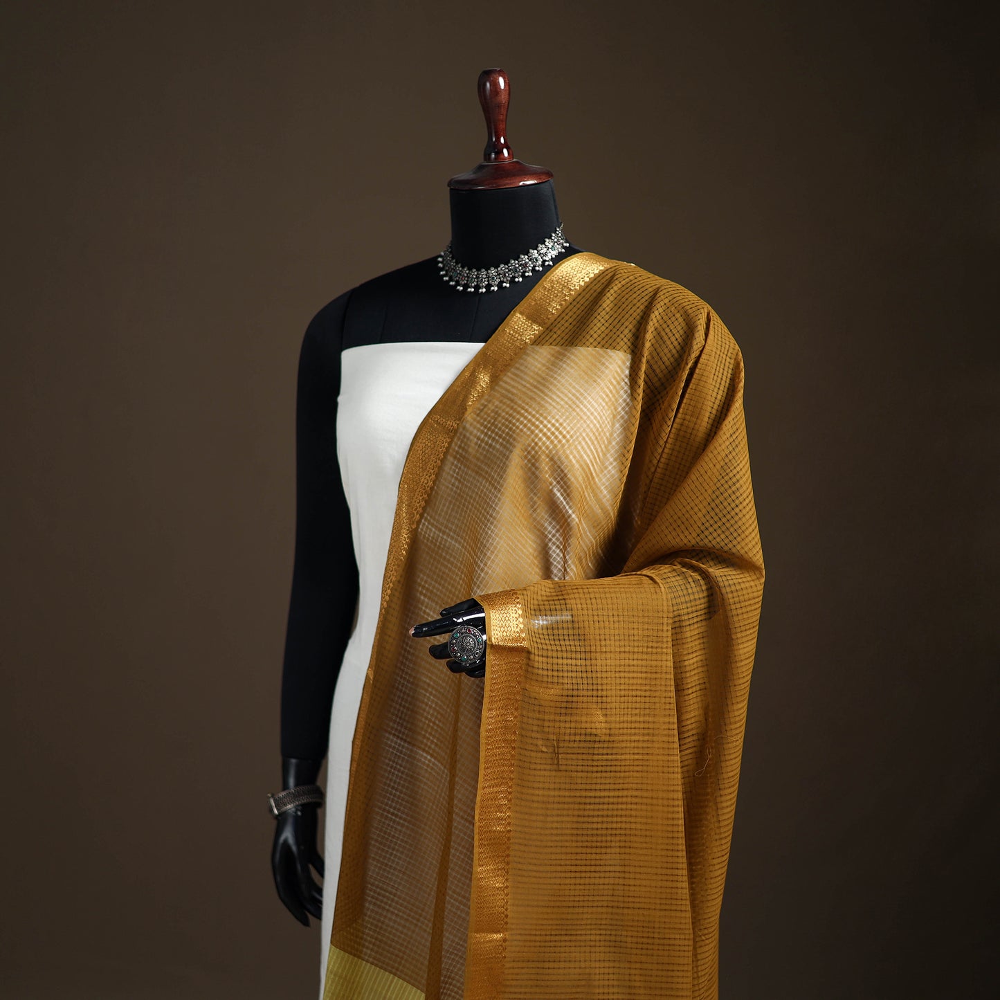 Pure Handloom Cotton Nizam Zari Border Mangalagiri Dupatta 28