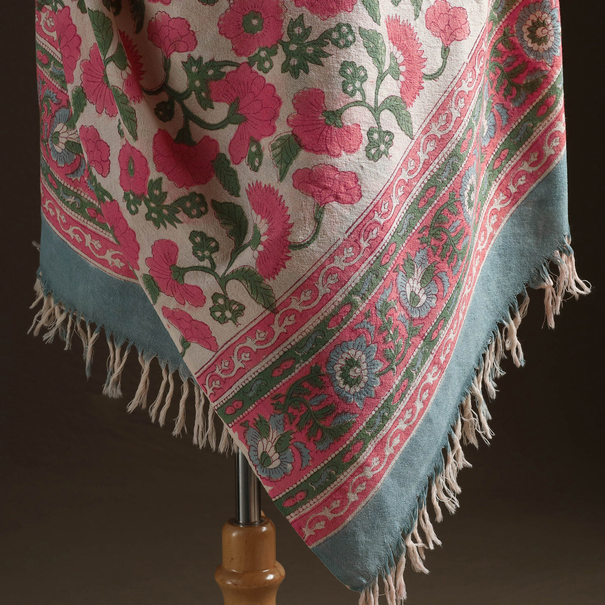Floral Sanganeri Print Pure Merino Wool Handwoven Shawl 89