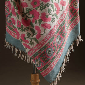 Floral Sanganeri Print Pure Merino Wool Handwoven Shawl 89