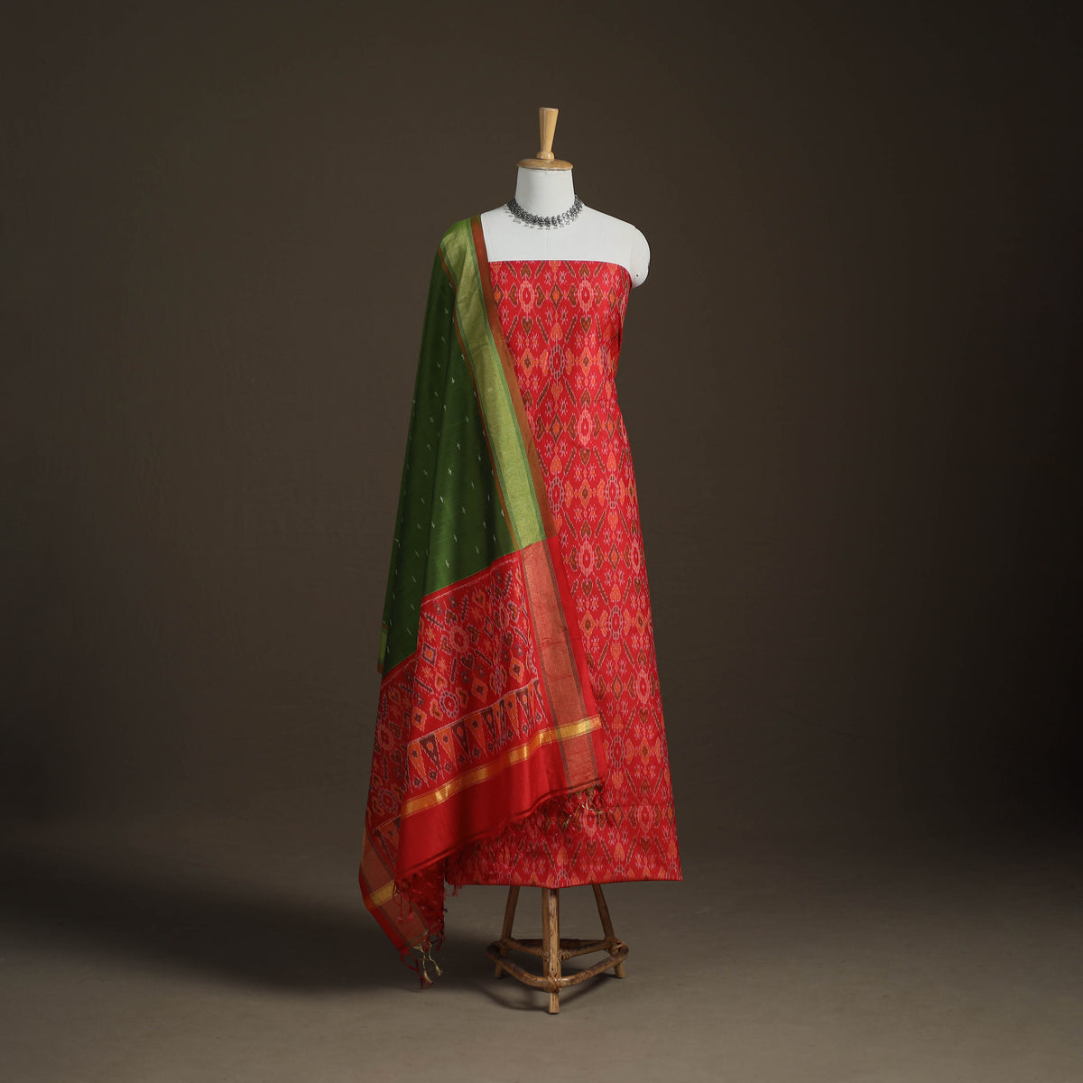 Pochampally Ikat Handloom Sico Unstitched Dress Material: Kurta with Dupatta 03