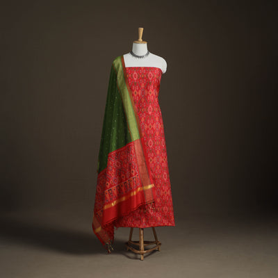 Pochampally Ikat Handloom Sico Unstitched Dress Material: Kurta with Dupatta 03