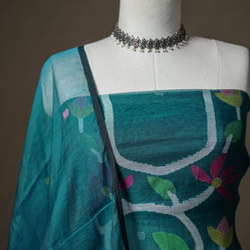 Green - jamdani pure handloom muslin unstitched dress