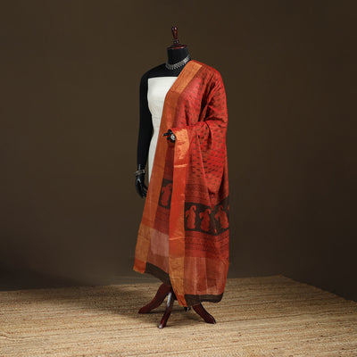 Bagh Hand Block Print Natural Dyed Tissue Zari Chanderi Silk Dupatta 29