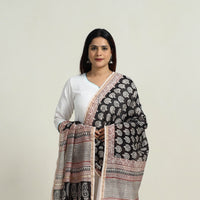 Black - Natural Dyed Hand Block Print Chanderi Silk Bagh Dupatta 14